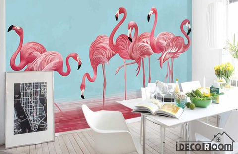 Image of Nordic character watercolor flamingos wallpaper wall murals IDCWP-HL-000240