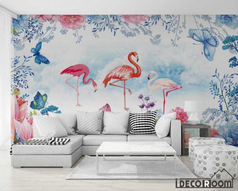 Image of floral flamingo wallpaper wall murals IDCWP-HL-000242