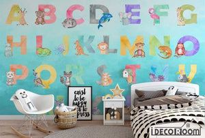 Nordic Cartoon Animal 26 Letter Theme wallpaper wall murals IDCWP-HL-000245