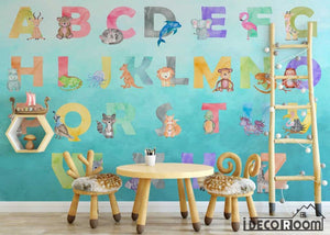 Nordic Cartoon Animal 26 Letter Theme wallpaper wall murals IDCWP-HL-000245