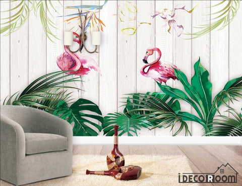 Image of Nordic tropical rainforest flamingo wallpaper wall murals IDCWP-HL-000246