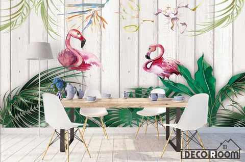 Image of Nordic tropical rainforest flamingo wallpaper wall murals IDCWP-HL-000246