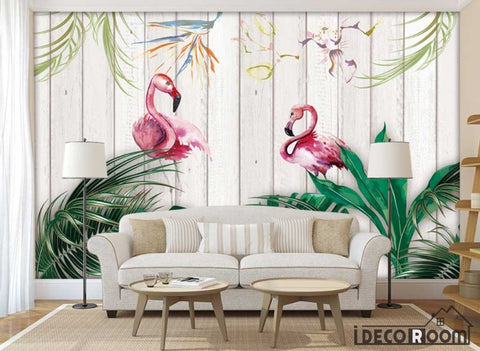 Image of Nordic tropical rainforest flamingo wallpaper wall murals IDCWP-HL-000246