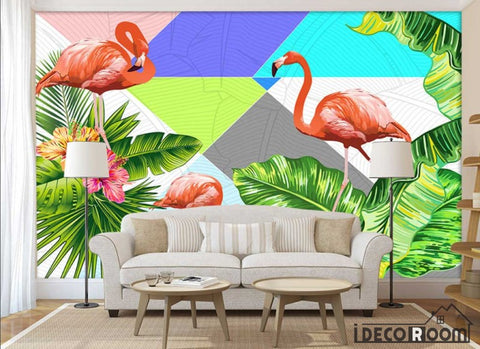 Image of Geometric flamingo tropical plant wallpaper wall murals IDCWP-HL-000248