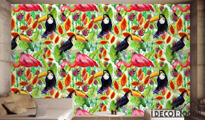 Nordic tropical plants flowers birds  wallpaper wall muralss IDCWP-HL-000254