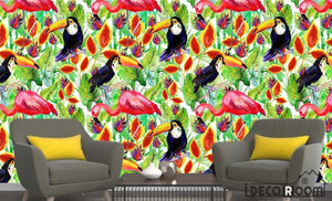 Nordic tropical plants flowers birds  wallpaper wall muralss IDCWP-HL-000254