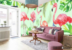 Nordic  flamingo plants tropical paradise wallpaper wall murals IDCWP-HL-000264