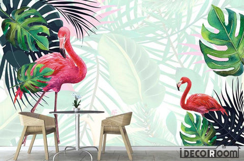 Image of Scandinavian plantain turtle leaf flamingo wallpaper wall murals IDCWP-HL-000270