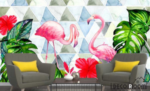 Nordic tropical plants geometric flamingo  wallpaper wall murals IDCWP-HL-000274