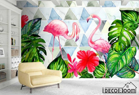 Image of Nordic tropical plants geometric flamingo  wallpaper wall murals IDCWP-HL-000274