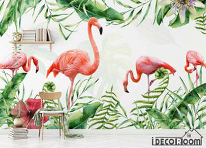 Nordic minimalist  flamingo tropical leaves wallpaper wall murals IDCWP-HL-000275