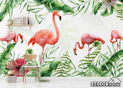 Image of Nordic minimalist  flamingo tropical leaves wallpaper wall murals IDCWP-HL-000275