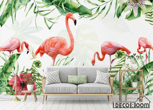 Nordic minimalist  flamingo tropical leaves wallpaper wall murals IDCWP-HL-000275