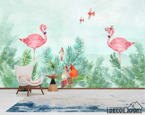 Nordic flamingo leaf plant wallpaper wall murals IDCWP-HL-000294