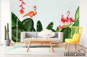 Nordic leaves Flamingo wallpaper wall murals IDCWP-HL-000299