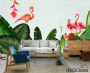 Nordic leaves Flamingo wallpaper wall murals IDCWP-HL-000299