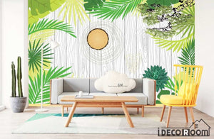 Nordic green leaves wall wallpaper wall murals IDCWP-HL-000302