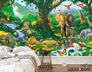 Animal world monkey elephant lion rhino wallpaper wall murals IDCWP-HL-000309