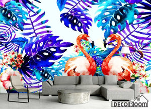 Nordic  flamingo flower plant water freehwallpaper wall murals IDCWP-HL-000310