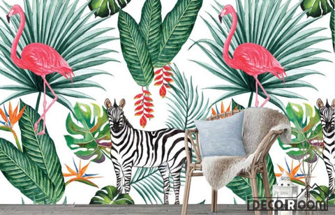 Image of flamingo zebra wallpaper wallpaper wall murals IDCWP-HL-000312