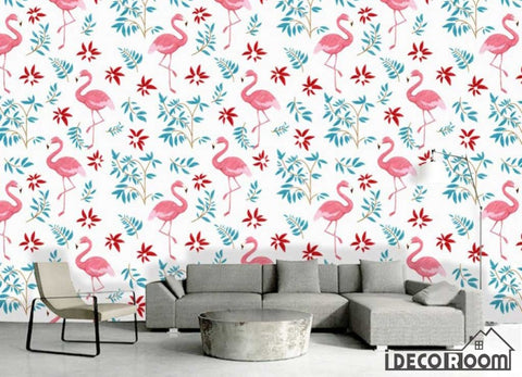 Image of Jian Ou  flamingo plant floral wallpaper wall murals IDCWP-HL-000316