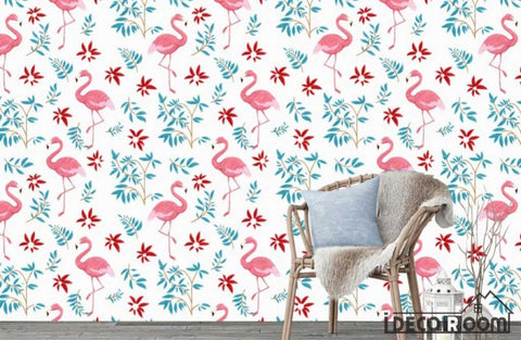 Image of Jian Ou  flamingo plant floral wallpaper wall murals IDCWP-HL-000316