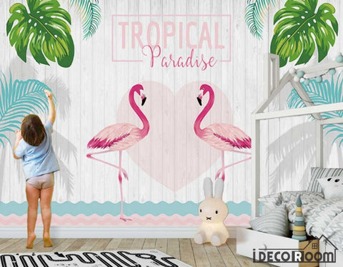 Image of Nordic  flamingo plant wallpaper wall murals IDCWP-HL-000319