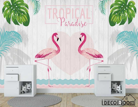 Image of Nordic  flamingo plant wallpaper wall murals IDCWP-HL-000319