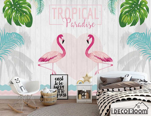 Image of Nordic  flamingo plant wallpaper wall murals IDCWP-HL-000319