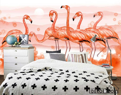 Image of Modern minimalist  flamingo Nordic wallpaper wall murals IDCWP-HL-000328