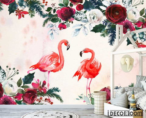 Image of Modern minimalist Nordic flamingo floral wallpaper wall murals IDCWP-HL-000332