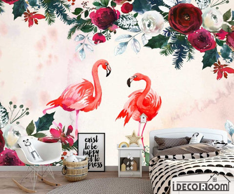 Image of Modern minimalist Nordic flamingo floral wallpaper wall murals IDCWP-HL-000332