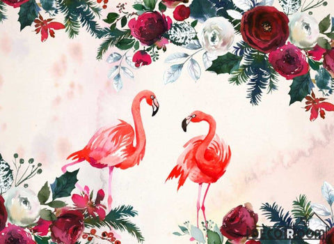 Image of Modern minimalist Nordic flamingo floral wallpaper wall murals IDCWP-HL-000332