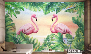 Nordic flamingo greenery  wallpaper wall murals IDCWP-HL-000333