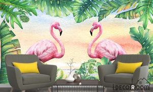 Nordic flamingo greenery  wallpaper wall murals IDCWP-HL-000333