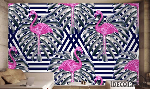 Image of Nordic geometric leaves flamingo wallpaper wall murals IDCWP-HL-000358