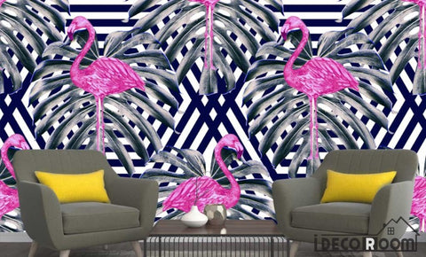 Image of Nordic geometric leaves flamingo wallpaper wall murals IDCWP-HL-000358