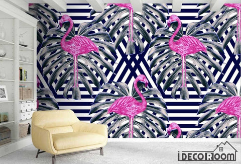 Image of Nordic geometric leaves flamingo wallpaper wall murals IDCWP-HL-000358