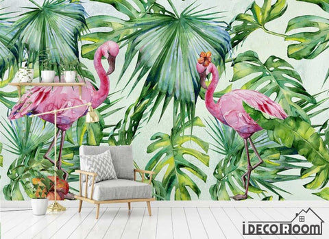 Image of Nordic  Tropical Plant Leaf Flamingo Sofa wallpaper wall murals IDCWP-HL-000371