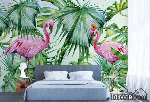 Image of Nordic  Tropical Plant Leaf Flamingo Sofa wallpaper wall murals IDCWP-HL-000371