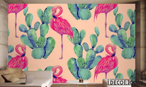 Nordic Cactus Flamingo  wallpaper wall murals IDCWP-HL-000375