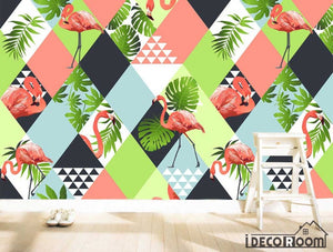 Nordic geometric flamingo leaves wallpaper wall murals IDCWP-HL-000377