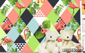 Nordic geometric flamingo leaves wallpaper wall murals IDCWP-HL-000377