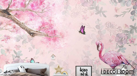 Image of Nordic romantic cherry blossom flamingo wallpaper wall murals IDCWP-HL-000383