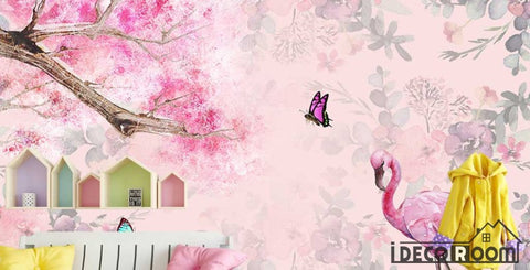 Image of Nordic romantic cherry blossom flamingo wallpaper wall murals IDCWP-HL-000383