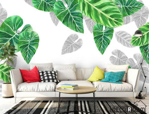 banana leaf green plant simple watercolor wallpaper wall murals IDCWP-HL-000391