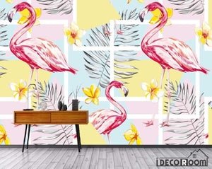 Nordic creative flamingo banana leaf decorative wallpaper wall murals IDCWP-HL-000420