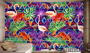 Nordic flamingo plant leaves  wallpaper wall murals IDCWP-HL-000509