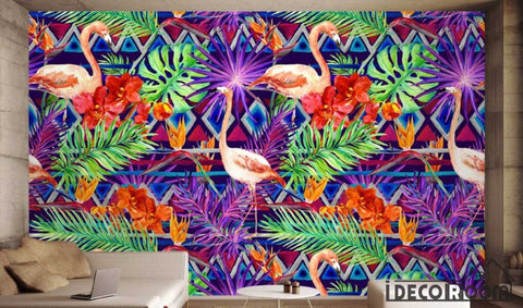 Image of Nordic flamingo plant leaves  wallpaper wall murals IDCWP-HL-000509