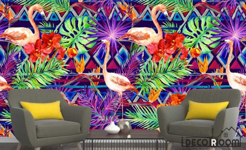 Image of Nordic flamingo plant leaves  wallpaper wall murals IDCWP-HL-000509